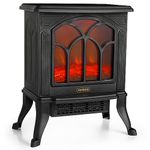 VonHaus Electric Stove Heater 1500W – Electric Fireplace – Indoor Log/Wood Burner Effect, Freestanding Fire, Portable, LED Flame, 2 Heat Settings, Adjustable Thermostat, Black – H45 x W41 x D24cm