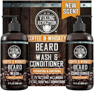 Viking Revolution Coffee Whiskey Beard Wash and Beard Conditioner Set with Argan and Jojoba Oils - Softens and Strengthens - Coffee Whiskey Scent - Beard Shampoo with Ginseng Root Extract (17 oz)