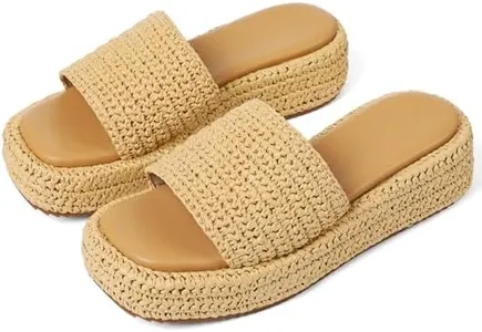 EQAUDES Wedge Sandals For Women Platform Espadrille Sandals Cute Hand Woven Straw Raffia Sandals Comfortable Beach Vacation Sandals