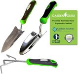 Garden Guru Garden Tool Set 3pc Hand Trowel Transplanter Cultivator – Heavy Duty Rust Resistant Stainless Steel - Ergonomic Comfort Grip Handle – Perfect Gardening Tool Kit Gifts for Women & Men