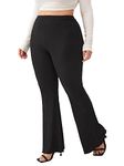 Plussclub Women's Plus Size Flared Pant All Day Wear Trousers for XL - 5XL Size (4XL, Black)