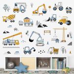 decalmile Construction Vehicles Wall Stickers Trucks Tractor Excavator Crane Wall Decals Nursery Boys Bedroom Playroom Wall Decor