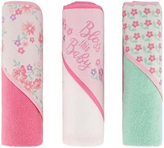 Cudlie Buttons & Stitches Baby Girl 3 Pack Rolled/Carded Hooded Towels in Bless This Baby Print