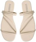 GORGLITTER Women's Strappy Sandals Criss Cross Strap Flat Sandals Open Toe Slides Shoes Beige Open Toe 7.5