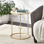 New Mark Impex Round Metal Side/End Table with Decorative Legs, in-Lay Top, Home Decor Accent Furniture for Living Room, Bedroom -Clear Glass Table top