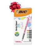 BIC Brite Liner Grip Pastel Highlighter Set, Chisel Tip, 12-Count Pack in Assorted Colors, Cute Highlighters for Bullet Journal Exercises, Note Taking and More