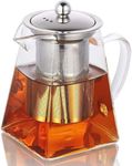 Square Glass Teapot with Infuser, Tea Pot for One, Clear Teapot Easy Clean Borosilicate Glass Teapot for Stovetop Safe,Glass Teapots for Blooming Tea,Loose Tea,Flowering Tea (750ML)