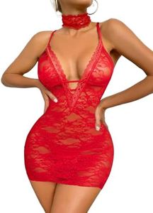 Avidlove Womens Plus Size Lingerie Lace Dress Seamless Outfit Mesh Chemise Babydoll Bodysuit Red