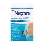 Nexcare Aqua Clear MAXI Waterproof Bandages, 5 Plasters per Pack, 60 mm x 88 mm - Waterproof Plasters for Wounds, Minor Scratches and Plasters for First Aid Kits