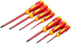 SATA 7-Piece VDE Insulated Electricians Screwdriver Set with Red and YellowHandles and A2 Steel Blades Tested to 10,000 Volts - ST09303