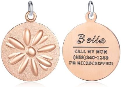 Leash King Custom Engraved Pet ID Tag | Personalized Dog Identification Tags| High-Relief Design, Corrosion-Proof Surgical Stainless Steel | Fits Collar or Harness,1" -PVD Rose Gold/Flower