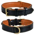 DowgClub | Genuine Leather Dog Collar | Full Grain, Heavy Duty | Comfortable, Padded, Strong | Best for Pups, Small, Medium, Large & XL Breeds (X-Large (Fit Neck Size 22"-26"), Black)