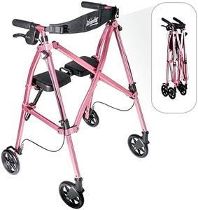 Stander Space Saver Rollator, Lightweight Folding Rolling Walker with Seat for Seniors & Adults, 4-Wheel Mobility Aid with 6-inch Wheels, Locking Brakes & Padded Seat with Backrest, Regal Rose
