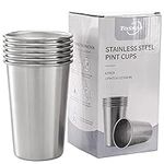 Tosnail 6 Pack 16 oz Stainless Steel Pint Cups Metal Cups Unbreakable Drinking Glasses Water Tumblers for Kids, Adults Indoor and Outdoor Use - Silver