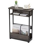 Vintage Narrow Side Table with Storage Shelf, 3 Tier Slim End Table Modern Sofa Table for Narrow and Small Spaces, 24.6 Inch Height Bedside Table Small Nightstand with Magazine Rack Space Saving/Grey