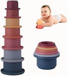 7 PCS Soft Stacking Cups Toy Nesting Building Cup, Learning Color Patterns Early Educational Toy for Bath, Sensory Toys for 6 Months+ Boys and Girls