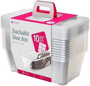 Life Story 6 Liter Shoe, Accessory, and Closet Plastic Storage Box Multi-Purpose Lidded Stacking Tote Containers, Clear (160 Pack)