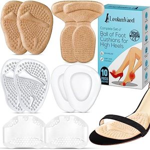 Reusable Metatarsal Pads Women, Ball of Foot Cushions for Women All Day Pain Relief and Comfort, Washable Heel Pads One Size Fits All High Heel Inserts (10 Pieces in A Set)