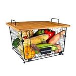 Bamboo Top Kitchen Counter Basket - Vegetable Storage Rack - Fruit Basket - Potato Storage - Onion Storage - Fruit Baskets for Kitchens - Countertop Organiser- Fruit Bowl - Kitchen Organiser Storage