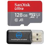 SanDisk 128GB Ultra Micro SDXC Memory Card Bundle Works with Samsung Galaxy Tab A 10.5, J3, J4, J7 Star, Amp Prime 3 Cell Phones UHS-I Class 10 100mb/s with Everything but Stromboli (TM) Card Reader