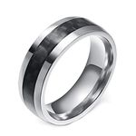 Custom Ring Engraved Personalized Stainless Steel, Carbon Fiber Inlay 8MM Wedding Ring Man Silver Black Engagement Rings and Wedding Ring Size 9