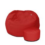 rucomfy Beanbags Small Kids Indoor/Outdoor Bean Bag. Children's Outside Garden Chair. Pre-Filled Water Resistant & Durable. 50cm x 65cm (Red, With Matching Footstool)