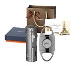 PIPITA Torch Lighter Cigar Gift Set, Windproof 4 Jet Red Flame Jet Metal Cigar Lighter with Punch Refillable Butane Gas Lighters and Cigar Cutter, Packing with Nice Gift Box