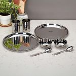 Sumeet Stainless Steel Heavy Gauge Mirror Finish Dinner set of 8 Pcs (2 Plate, 2 Bowl/Wati, 2 Glass, 2 Spoon), Silver