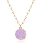 Smile Face Chain Necklace Paperclip Necklace Smile Pendant Necklace Cute Round Pendant Necklace Preppy Jewelry for Friends Birthday Gift Women Girls