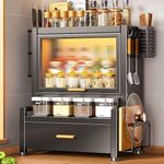 YHK Buffet Cabinet with Glass Doors, Storage Cabinet, Sideboard Cabinet with Shelves, Glass Doors Kitchen Cabinet for Kitchen, Living Room, Dining Room, Black (Small Cabinet)