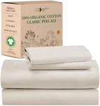 California Design Den 100% Organic Cotton California King Sheets Set, Deep Pocket, Percale, GOTS Certified, California King Cotton Sheet Set, 4 Pc Soft, Breathable & Cooling Sheets Set, Ivory Sheets