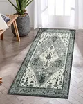 Lahome Boho Tribal Runner Rug - 2x4.3 Grey Kitchen Rug Runner Laundry Room Mat, Vintage Soft Machine Washable Non Skid Throw Carpet Runner for Entry Way Doorway Living Room Bedroom Bathroom