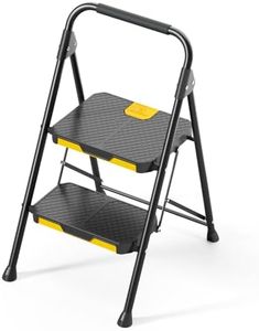 KINGRACK 2 Step Ladder, Sturdy Steel Step Stool with Safe-Lock Design, Handrail, Anti-Slip Wide Pedals, Pass 800lbs Load Testing, Folding Portable Ladder for Multi-Purpose, Home, Kitchen, Black