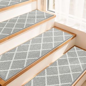 COSY HOMEER Stair Treads for Wooden Steps 9"x28", Non Slip Carpet Stair Treads, Peel and Stick Indoor Runners for Kids Elders and Dogs, 100% Polyester TPE Backing, 15pcs, Grey