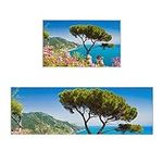 Maliyand Kitchen Rugs for Floor,Amalfi Coast Salerno Bay Landscape Sea Flower 2 Piece Absorbant Non-Skid Comfort Rugs,Standing Mat for Kitchen,Floor,Office,Sink