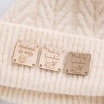 Personalised, Sets of 10, 25, 50, 75, 100 Square Faux Leather, Sew On Label, Handmade by, Knitting, Clothing Crochet Tags