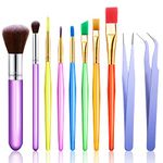 Cake Candy Decorating Brushes Tools Cookie Decoration Brushes Pastry Brush and Stainless Steel Tweezers Straight and Curved Tip Tweezers Pasta Tweezers for Baking Fondant(Multi Color,10 Pieces)