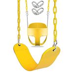 REZNOR High Back Full Swings Seats & Bucket Swing Heavy Duty with 2 Meter Chain,Playground Swing Set Accessories Replacement, 4 Oval Shape Stainless Steel Screw Link Snap Hooks for Kids Adults, Red