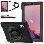 ZenRich Rugged Case for Lenovo Tab M9 (TB-310FU, 2023 Released) with Kickstand Hand Strap Pencil Holder and Shoulder Belt, Heavy Duty Shockproof Protective Case for Lenovo M9 Tablet, Black