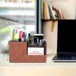 CLADD INTERNATIONAL Vegan Leather Compact Office Desk Organizer Multifunctional Storage with 3 Compartment | Stationery Supplies | Business Card | Remote | Makeup Accessories | Mobile | Brown