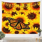 Botanical Floral Tapestry Wall Hanging Sunflower Wall Hanging Tapestries for Kids Girls Women Butterfly Flowers Pattern Tapestry Soft Lightweight Home Decor for Bedroom Living Room XLarge 69x91