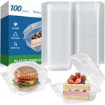 Dealusy 100 Pack Extra Heavy Duty Clear Plastic Clamshell Takeout Containers, Premium Disposable Food Containers with Lids, Plastic Hinged To Go Boxes for Hamburger, Cake, Dessert, Salad, Sandwich