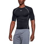 Under Armour UA HeatGear Short Sleeve, Compression Undershirt for Exercise, Men's Gym Top with HeatGear Fabric Men, Black (Black/Steel (001)), S