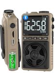Bluetooth AM FM Shortwave Radio with NOAA Weather Alert,1250mAh Rechargeable Portable Pocket Radio with Best Reception,5W Big Speaker, Digital Tuner and Earphone,Support SD Card and USB Player（Brown）