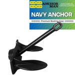 Anchor-Man Navy Anchor 15 LB - Anchor for Boats, Pontoons, Kayak - Durable Black Vinyl Coated Naval Anchors for Boats - Strong Holding Power - Resist and Scratches (Multiple Sizes)