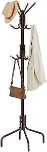 SONGMICS Coat Rack Freestanding, Metal Coat Rack Stand with 12 Hooks and 4 Legs, Coat Tree, Holds Clothes, Hats, and Bags, for Entryway, Living Room, Bedroom, Coffee Brown URCR031Z01