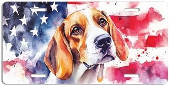 NGZ Beagle License Plate, Funny Pet American Flag Painting Aluminum License Plate Suitable for Car, RVs, Bars, Fences, garages, etc. 12x6 Inch