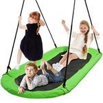 Outdoor Spinner Saucer Tree Swing - Hanging Tree Oval Shaped Flying Saucer w/Rope Straps, Cushion Padded Metal Frame, Polyester Fabric Seat, for Kids & Adult - SereneLife SLSOVSWNG55GR (Green)