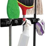 Gorilla Grip Mop and Broom Holder, Easy Install Wall Mount Storage Rack, Organize Cleaning Supplies, Garden Tools, Organizer for Home Kitchen, Garage Closet, Pantry Laundry Room, 5 Slot 6 Hooks, Black