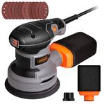 VonHaus Random Orbit Sander - Variable Speed up to 14000RPM with 12 Sanding Pads Included, Dust Collection System, Soft Grip Handle 300W and 125mm Pad Size